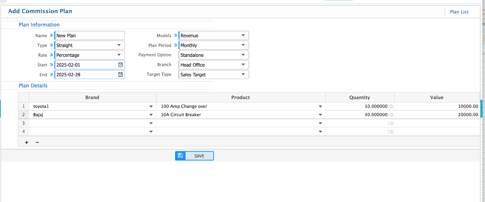 Add Plan if Target Type Sales Target